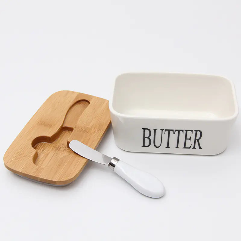 Ceramic Butter Container with Bamboo Lid