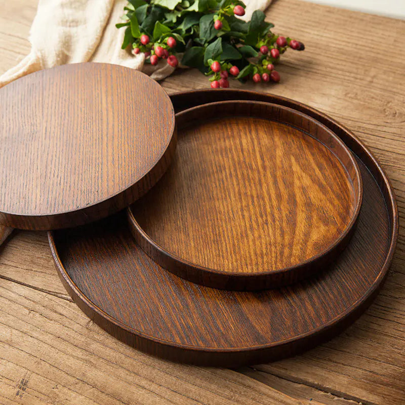 Japanese Walnut Round Tray - set